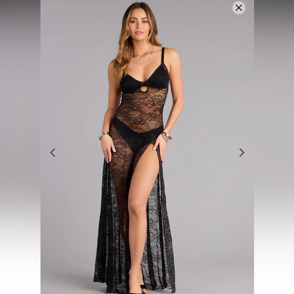 whispered touch sheer lace maxi dress